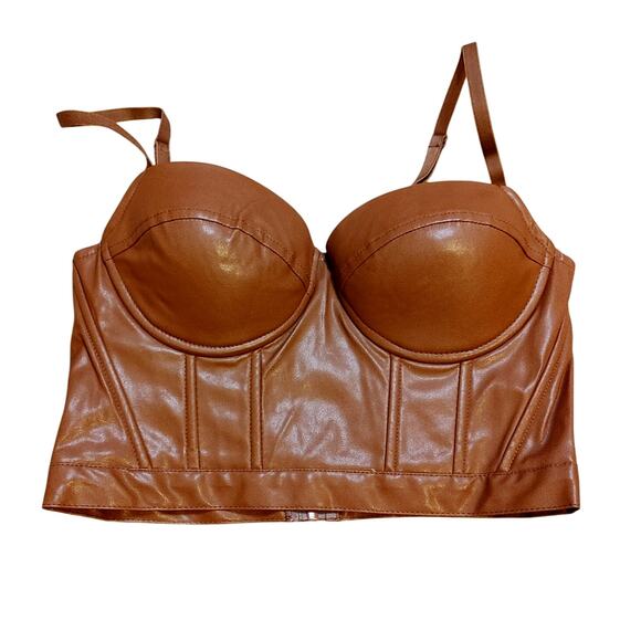 Rue 21 Size Medium M Brown Cropped Zipper Faux Leather NWT New Festival Party - Picture 1 of 7